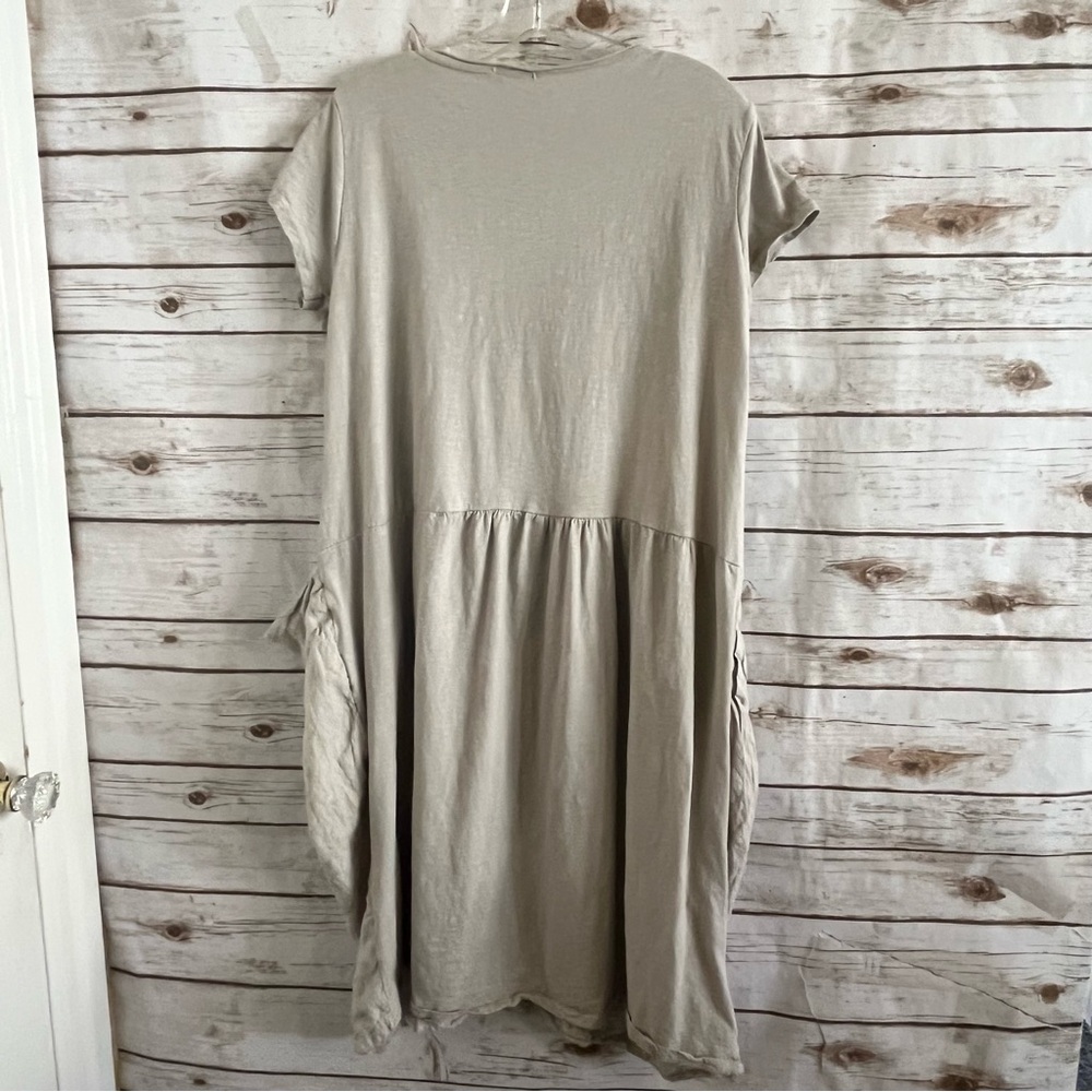 Lagenlook Beige Casual Dress with Pockets Made in Italy Medium - Picture 7 of 9